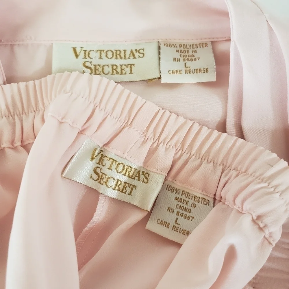 VINTAGE Victoria's Secret Gold Label Pink Kimono Wrap Top Lounge PJ Set Large
